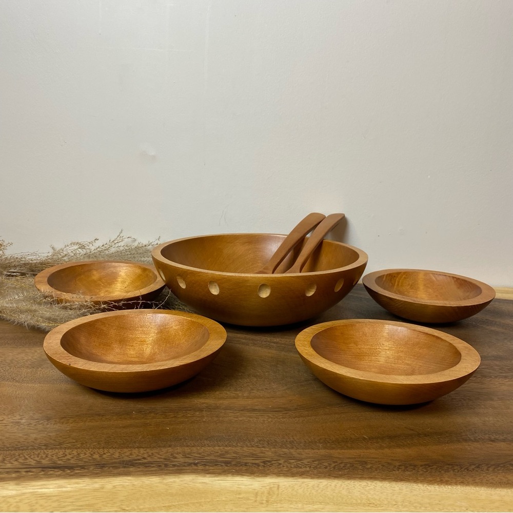Baribocraft solid maple wooden Salad Bowl Set with Servers
